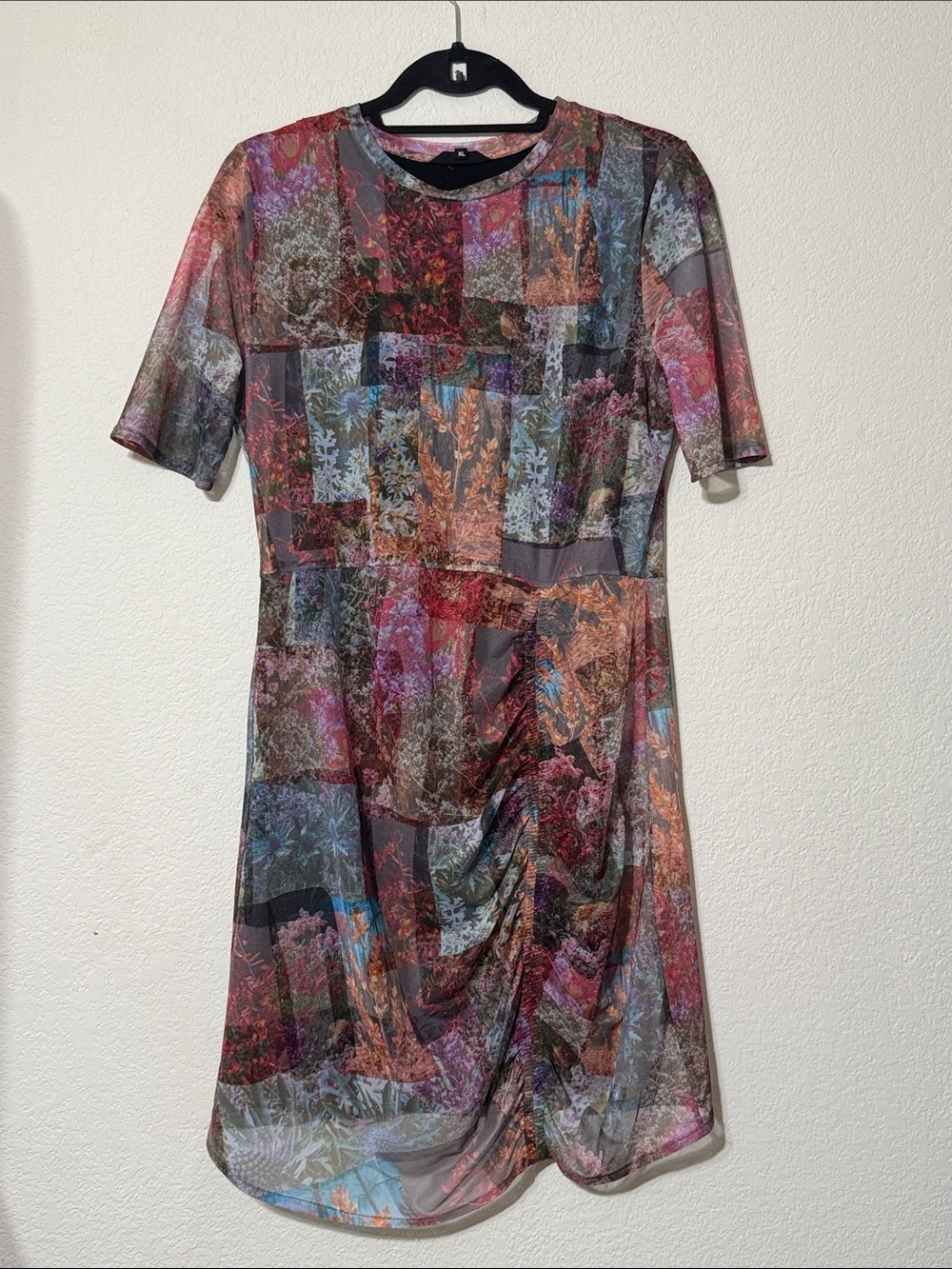 Desigual short forest dress Multicolor Patchwork with Ruched Side